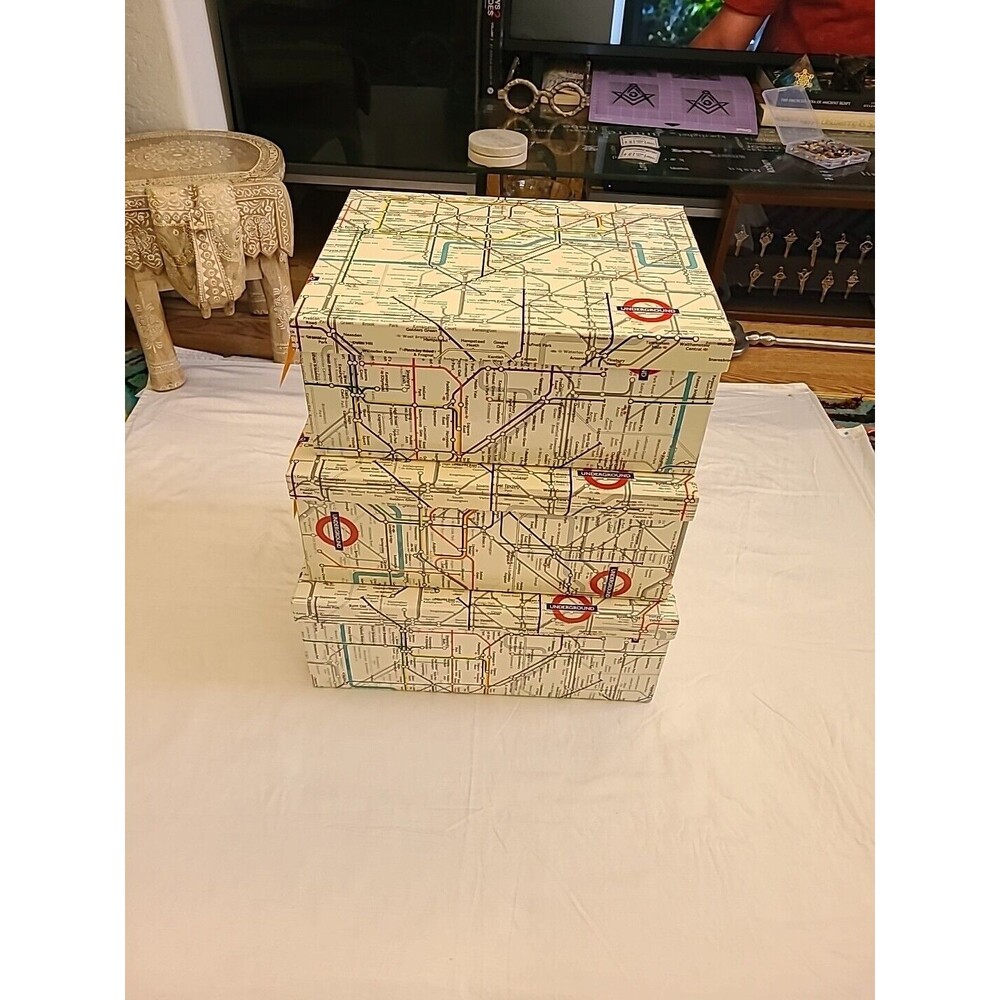 London Underground Tube Map Set of 3 Nesting Boxes With Lids 11x14 12x15 13x16